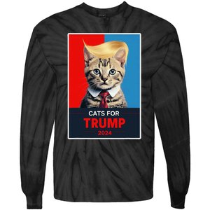 Cats For Trump 2024 Election Gift Tie-Dye Long Sleeve Shirt