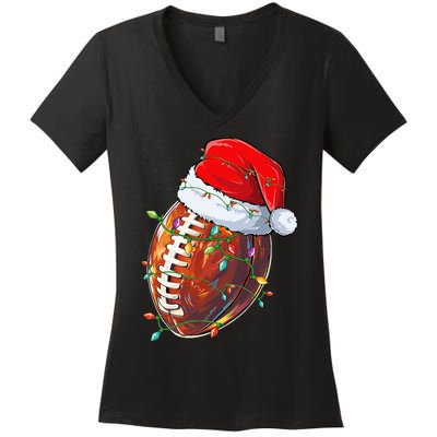 Christmas Football Team Santa Sports Design  Women's V-Neck T-Shirt