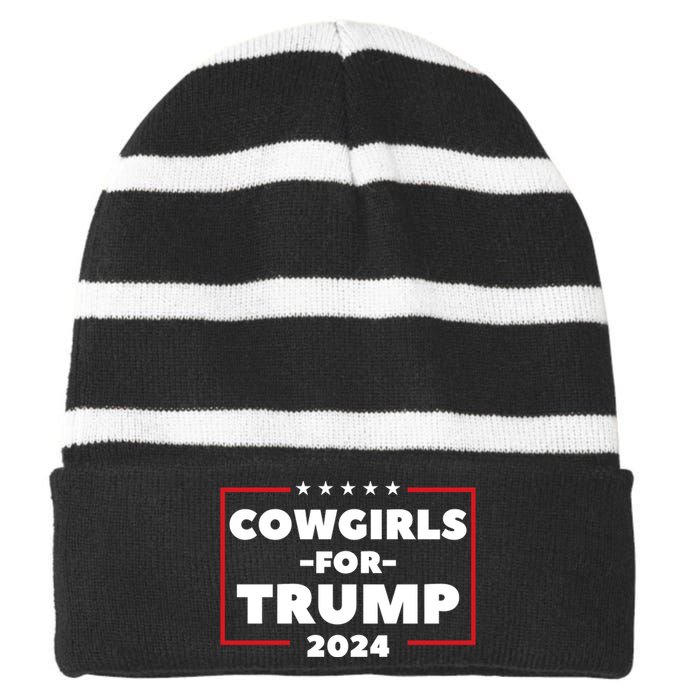 Cowgirls For Trump 2024 Striped Beanie with Solid Band