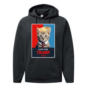 Cats For Trump 2024 Election Funny Trump Cats Lovers Performance Fleece Hoodie