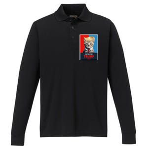 Cats For Trump 2024 Election Funny Trump Cats Lovers Performance Long Sleeve Polo