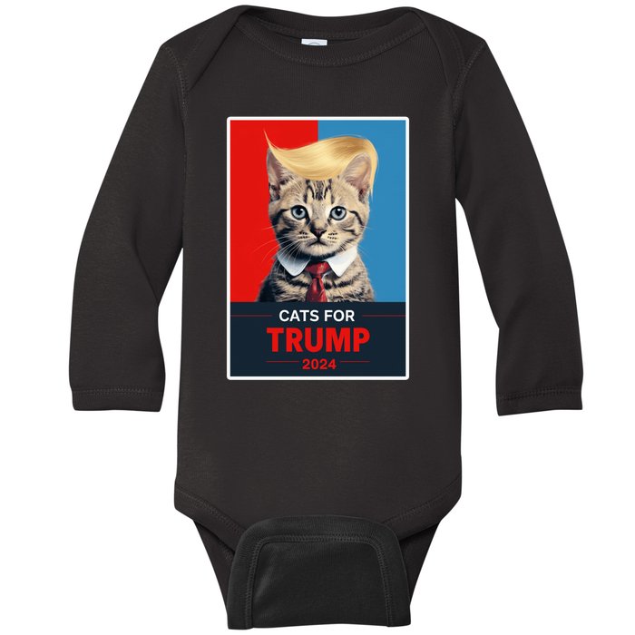 Cats For Trump 2024 Election Funny Trump Cats Lovers Baby Long Sleeve Bodysuit