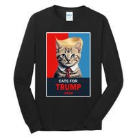 Cats For Trump 2024 Election Funny Trump Cats Lovers Tall Long Sleeve T-Shirt