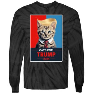 Cats For Trump 2024 Election Funny Trump Cats Lovers Tie-Dye Long Sleeve Shirt