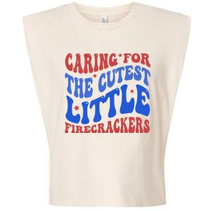 Caring For The Cutest Little Firecrackers 4th Of July Garment-Dyed Women's Muscle Tee