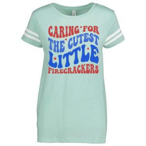 Caring For The Cutest Little Firecrackers 4th Of July Enza Ladies Jersey Football T-Shirt