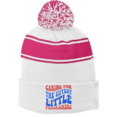 Caring For The Cutest Little Firecrackers 4th Of July Stripe Pom Pom Beanie