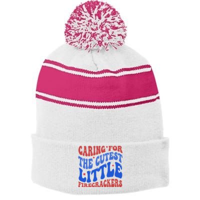 Caring For The Cutest Little Firecrackers 4th Of July Stripe Pom Pom Beanie