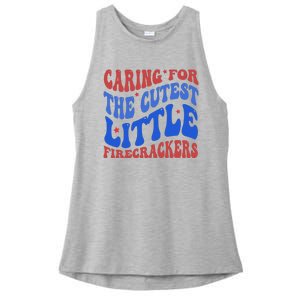 Caring For The Cutest Little Firecrackers 4th Of July Ladies PosiCharge Tri-Blend Wicking Tank