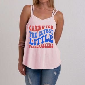 Caring For The Cutest Little Firecrackers 4th Of July Women's Strappy Tank