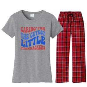 Caring For The Cutest Little Firecrackers 4th Of July Women's Flannel Pajama Set