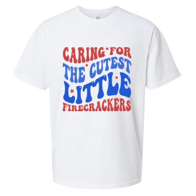 Caring For The Cutest Little Firecrackers 4th Of July Sueded Cloud Jersey T-Shirt