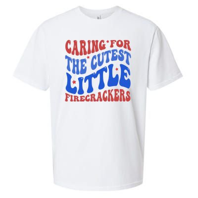 Caring For The Cutest Little Firecrackers 4th Of July Sueded Cloud Jersey T-Shirt