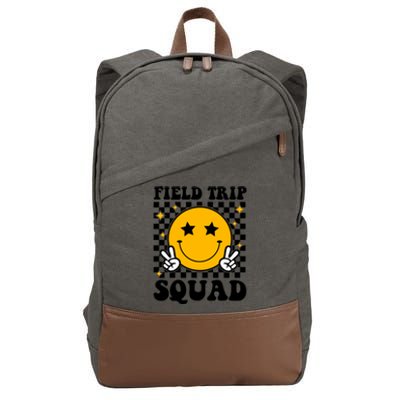 Checkered Field Trip Squad Smiley Face Cotton Canvas Backpack