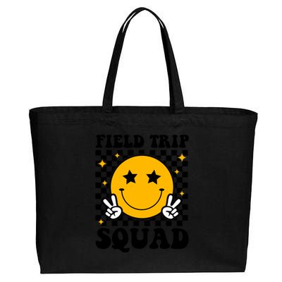 Checkered Field Trip Squad Smiley Face Cotton Canvas Jumbo Tote