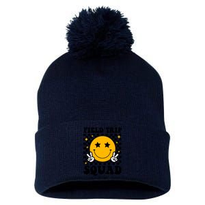 Checkered Field Trip Squad Smiley Face Pom Pom 12in Knit Beanie