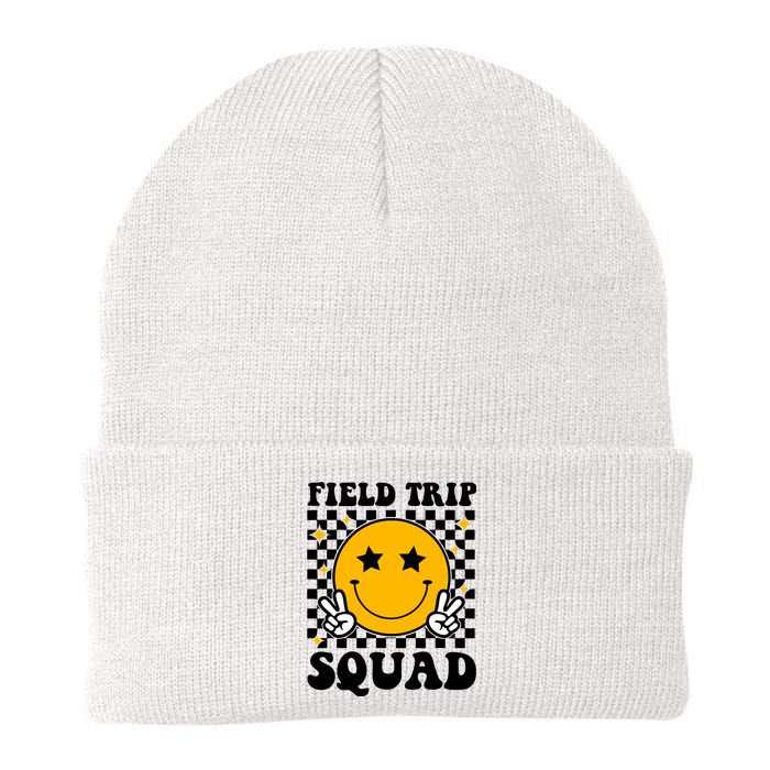 Checkered Field Trip Squad Smiley Face Knit Cap Winter Beanie