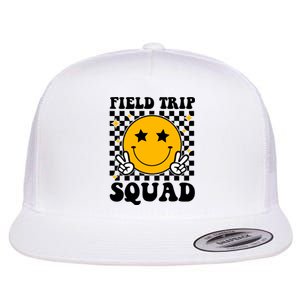 Checkered Field Trip Squad Smiley Face Flat Bill Trucker Hat