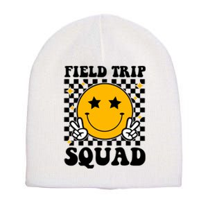 Checkered Field Trip Squad Smiley Face Short Acrylic Beanie