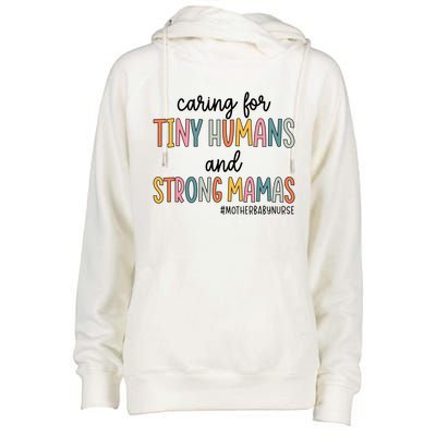 Caring For Tiny Hu And Strong Mamas Mother Nurse Funny Gift Womens Funnel Neck Pullover Hood