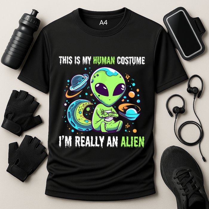 Cute Funny This Is My Human Costume IM Really An Alien Cooling Performance Crew T-Shirt