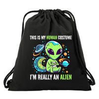 Cute Funny This Is My Human Costume IM Really An Alien Drawstring Bag