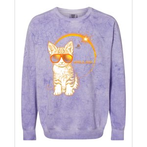 Cool Funny Total Solar Eclipse April 8 2024 Sunglasses Cat Kitten Colorblast Crewneck Sweatshirt