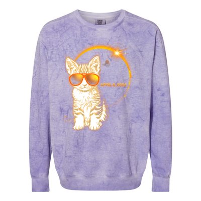 Cool Funny Total Solar Eclipse April 8 2024 Sunglasses Cat Kitten Colorblast Crewneck Sweatshirt