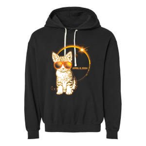 Cool Funny Total Solar Eclipse April 8 2024 Sunglasses Cat Kitten Garment-Dyed Fleece Hoodie