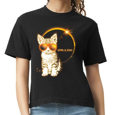 Cool Funny Total Solar Eclipse April 8 2024 Sunglasses Cat Kitten Comfort Colors Boxy T-Shirt