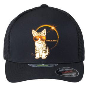 Cool Funny Total Solar Eclipse April 8 2024 Sunglasses Cat Kitten Flexfit Unipanel Trucker Cap