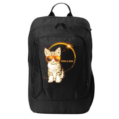 Cool Funny Total Solar Eclipse April 8 2024 Sunglasses Cat Kitten City Backpack