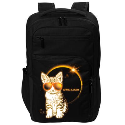 Cool Funny Total Solar Eclipse April 8 2024 Sunglasses Cat Kitten Impact Tech Backpack