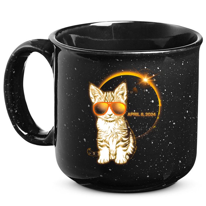 Cool Funny Total Solar Eclipse April 8 2024 Sunglasses Cat Kitten 15oz Campfire Ceramic Mug