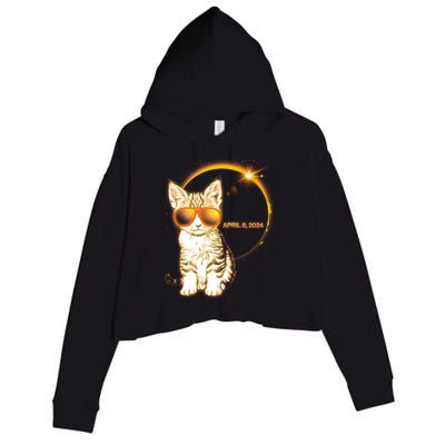 Cool Funny Total Solar Eclipse April 8 2024 Sunglasses Cat Kitten Crop Fleece Hoodie