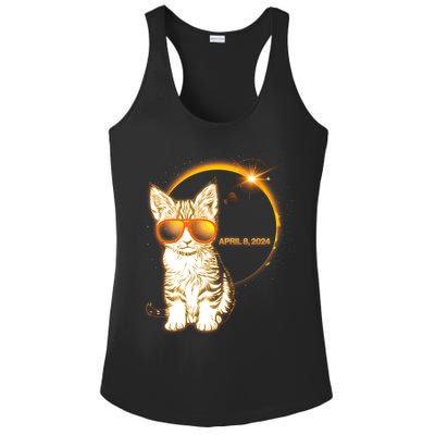 Cool Funny Total Solar Eclipse April 8 2024 Sunglasses Cat Kitten Ladies PosiCharge Competitor Racerback Tank