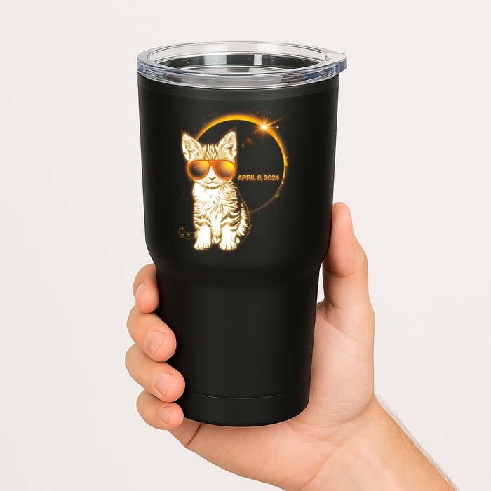 Cool Funny Total Solar Eclipse April 8 2024 Sunglasses Cat Kitten Tumbler