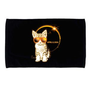 Cool Funny Total Solar Eclipse April 8 2024 Sunglasses Cat Kitten Microfiber Hand Towel