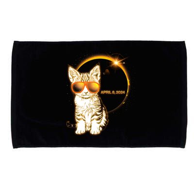 Cool Funny Total Solar Eclipse April 8 2024 Sunglasses Cat Kitten Microfiber Hand Towel