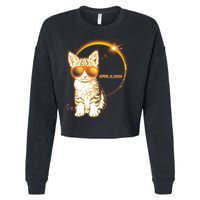 Cool Funny Total Solar Eclipse April 8 2024 Sunglasses Cat Kitten Cropped Pullover Crew