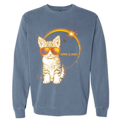 Cool Funny Total Solar Eclipse April 8 2024 Sunglasses Cat Kitten Garment-Dyed Sweatshirt