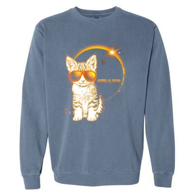 Cool Funny Total Solar Eclipse April 8 2024 Sunglasses Cat Kitten Garment-Dyed Sweatshirt