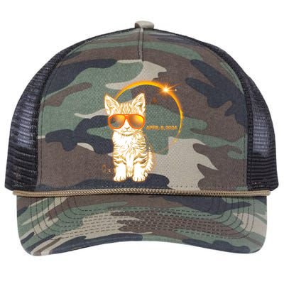 Cool Funny Total Solar Eclipse April 8 2024 Sunglasses Cat Kitten Retro Rope Trucker Hat Cap