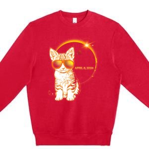 Cool Funny Total Solar Eclipse April 8 2024 Sunglasses Cat Kitten Premium Crewneck Sweatshirt