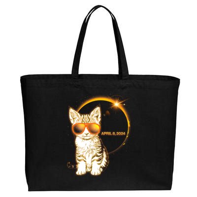 Cool Funny Total Solar Eclipse April 8 2024 Sunglasses Cat Kitten Cotton Canvas Jumbo Tote