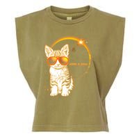 Cool Funny Total Solar Eclipse April 8 2024 Sunglasses Cat Kitten Garment-Dyed Women's Muscle Tee