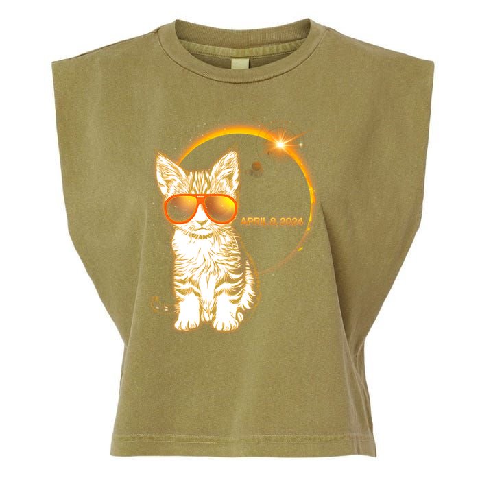 Cool Funny Total Solar Eclipse April 8 2024 Sunglasses Cat Kitten Garment-Dyed Women's Muscle Tee