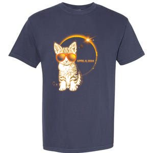 Cool Funny Total Solar Eclipse April 8 2024 Sunglasses Cat Kitten Garment-Dyed Heavyweight T-Shirt