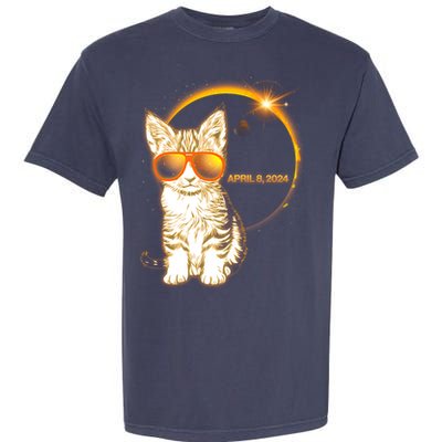 Cool Funny Total Solar Eclipse April 8 2024 Sunglasses Cat Kitten Garment-Dyed Heavyweight T-Shirt