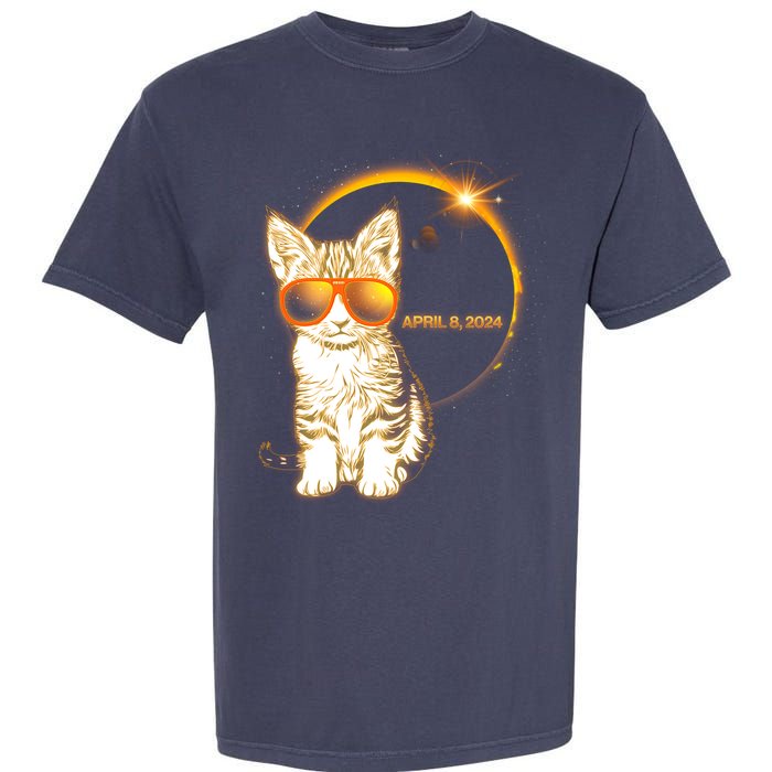 Cool Funny Total Solar Eclipse April 8 2024 Sunglasses Cat Kitten Garment-Dyed Heavyweight T-Shirt